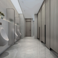 Cloison de toilettes pleine hauteur en stratifié phénolique massif 12 mm, aspect bois, pour hôtels modernes et sanitaires de centres commerciaux