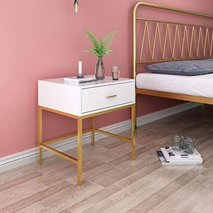 Modern <b>White</b> Wooden <b>Side</b> <b>Table</b> Bedroom Night Stand Gold Metal Legs Storage Organizer Rack Decorative Feature Bed <b>Side</b> <b>Table</b> - Product Image 5