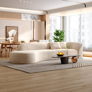 Canapé en velours crème minimaliste moderne, forme semi-circulaire, ensemble pour salon avec design incurvé et rembourrage en mousse - Product Image 4