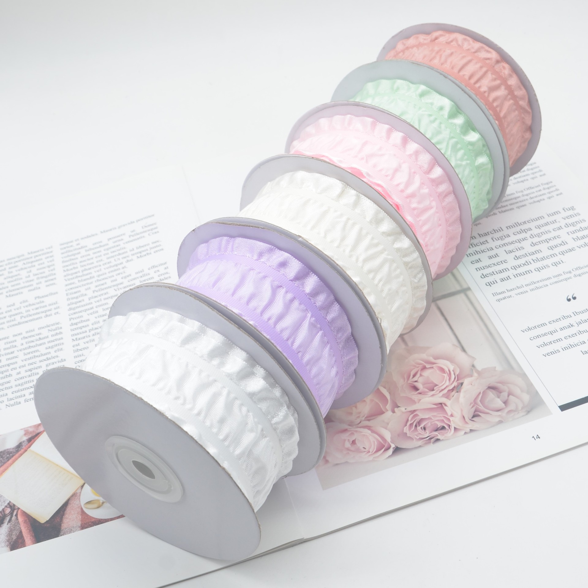 Fashion Personality Korean-style Ruffled Ribbon Spool Polyester Spot Supply Hair Accessories DIY Handmade Gift Box Packaging