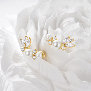CANNER Élégantes et Mignonnes Boucles d'Oreilles Clous en Argent Sterling S925 avec Perles, Zircons et Diamants en Forme de Plume pour Femmes et Filles, Bijoux de Mariage et de Fête - Product Image 3