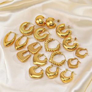 Pendientes Colgantes de Moda de Acero Inoxidable 316L, Antideslustre, Hipoalergénicos, Gruesos, Chapados en Oro PVD de 18k, Impermeables, Tipo Aro - Product Image 1