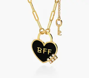 Inspire Jewelry Stainless Steel High Polish Exquisite Dainty Elegant 18K PVD Fashion Personalized Heart on Lock and Key Necklace