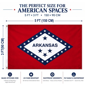 Bandera del estado de Arkansas de los Estados Unidos, resistente, de 3x5 pies, bordada y cosida, con cabecera de lona de nailon 210D de alta resistencia y ojales de latón. - Product Image 2