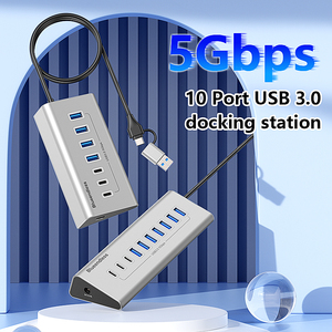 External Power <strong>USB</strong> C and <strong>USB</strong> Hub 7 Port 10 Port Multi <strong>USB</strong> 3.0 Splitter Power <strong>Adapter</strong> with Power Supply - Product Image 3