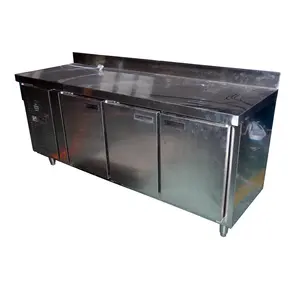 不锈钢商用3门披萨准备桌面冰箱烹饪设备餐厅厨房