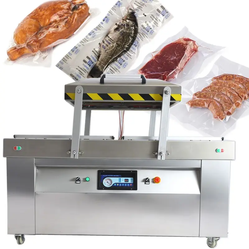 automatische doppelkammer lebensmittel vakuumverschließmaschine für fleisch schwein hühnchen fisch lebensmittel industrie vakuumverpackungsmaschine DZ 1000