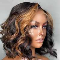 Perruques bouclées rebondissantes, couleur à reflets, densité 150 180 250, cheveux brésiliens vierges, perruque lace closure front wig
