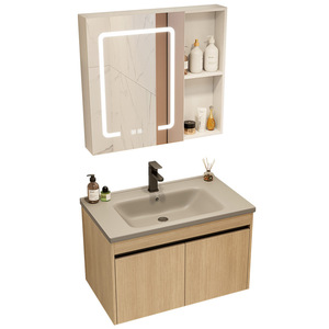 Nouvelle combinaison de meuble de salle de bain couleur bois avec lavabo intégré - Product Image 4