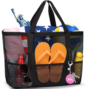 Bolsa de playa de malla grande impermeable de moda al mejor precio con bolsillos con cremallera para viajes familiares a la playa en verano - Product Image 2