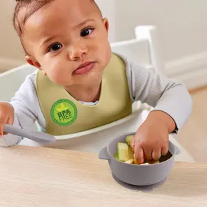 Kustom mangkuk silikon piring bayi alat makan bayi Set mangkuk bayi dengan tutup untuk anak-anak