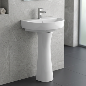 Lavabo en céramique blanche de style moderne avec piédestal complet pour villa, centre commercial, salle de bain intérieure - Product Image 5