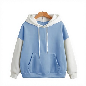 Color Block Hooded Fleece Sweatshirt for Boys Light Blue White Long Sleeve Casual Eco-Friendly Breathable Lined Winter Wear - Product Image 3
