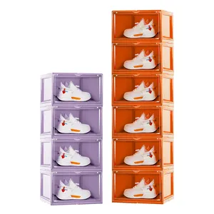 Boîtes à chaussures empilables en plastique transparent avec système anti-poussière avancé pour garde-robe à domicile et merchandising au détail