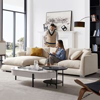 Canapé Sectionnel Garniture Plumes Confortable Blanc Méridienne Trois Places Avec Chaise Longue
