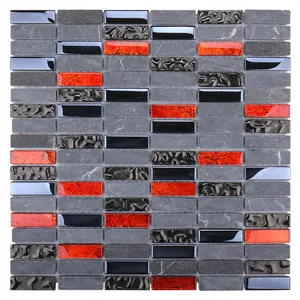 Antichità antico galvanotecnica grigio colore rosso backsplash piastrelle di vetro mosaico di pietra