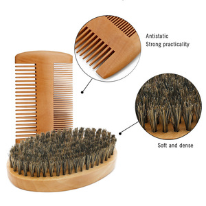 Ensemble de brosse <span class=keywords><strong>à</strong></span> raser, peigne <span class=keywords><strong>à</strong></span> barbe et brosse ovale, outil de nettoyage de la barbe en <span class=keywords><strong>bois</strong></span> pour hommes, appareil de salon pour la barbe, parfait pour l'entretien des poils du visage - Product Image 1