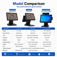 Terminal de point de vente à double écran de 15,6 pouces avec écran tactile capacitif principal et écran client pour les caisses de vente au détail et de restaurants