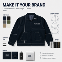 Fabricant OEM de vêtements streetwear, veste de travail personnalisée avec surpiqûres contrastées, fermeture éclair, col rabattu, en sergé de coton épais pour homme