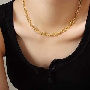 LT-P1207 femmes en acier inoxydable à la mode étoile en forme de coeur noeud chinois 3 types chaîne nue collier Bracelet ensemble argent/or - Product Image 6