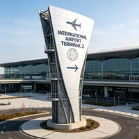 Señalización de Aeropuerto Regional con Estructura de Acero Vertical Estrecha, Indicando el Camino, Torre Marcaada con Estructura de Acero de Forma Especial