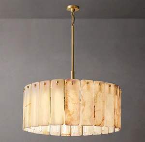 Lámpara Colgante Redonda de Alabastro con Cuerpo de Latón Dorado, LED 2700K Blanco Cálido Regulable para Sala de Estar - Product Image 6