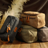 Sac de toilette de voyage pour homme en toile écologique avec accents en cuir, fermeture éclair, grande capacité, personnalisable
