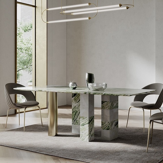 Modern Furniture Dining Table Set 6 Seater Luxury Dining Room Green Marble Dining Table