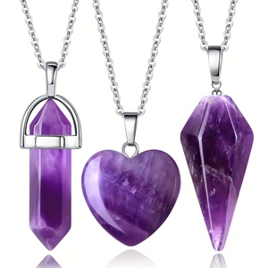 Juego de 3 collares de ágata de cristal artificial, colgante de piedra hexagonal y cónico para psicocinética, necromancia y Reiki - Product Image 2