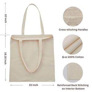 Tas Kanvas Katun Reusable Promosi OEM ODM 6oz 8oz Custom, Tas Belanja Polos Kosong - Product Image 4