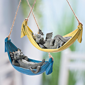 Estatua Colgante <span class=keywords><strong>de</strong></span> Resina <span class=keywords><strong>de</strong></span> Dragón Bebé Durmiendo en una Hamaca, Figura Creativa para Jardín, Decoración para Patio Exterior, Adorno para el Hogar - Product Image 1