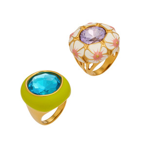 Bague de cocktail géométrique en acier inoxydable plaqué or 18 carats, style <span class=keywords><strong>bohème</strong></span>, avec zircon émaillé, pour <span class=keywords><strong>mariage</strong></span>, vente en gros - Product Image 6