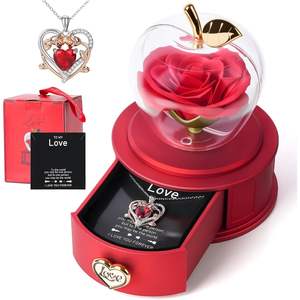 กล่องแอปเปิ้ลกุหลาบอมตะ Iceevery พร้อมสร้อยคอจี้รูปหัวใจประดับคริสตัลและเพชรเทียม ของขวัญสำหรับผู้หญิง แทนความรักนิรันดร์ - Product Image 1