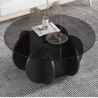 Table basse moderne avec plateau en verre rond et base en piédestal cannelé, finition blanche, table de salon, meuble pour petits espaces