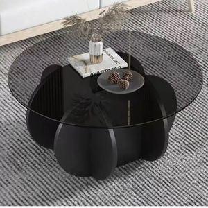 Modern Round Glass Top Coffee <strong>Table</strong> with Fluted <strong>Pedestal</strong> Base White Finish Living Room Center <strong>Table</strong> <strong>Small</strong> Space Furniture - Product Image 5