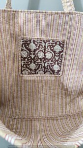 Indian Hand Block Print Cotton Tote Bag Size 18X18" Bohemian <b>Quilted</b> Eco Friendly Lightweight Summer Shopping Bag All Seasons - Product Image 5