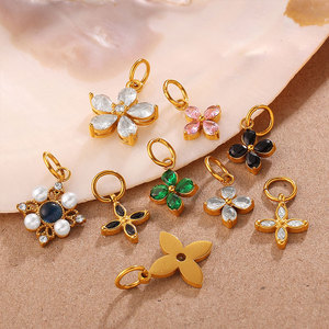 Pulsera de Acero Inoxidable 316L con Baño de Oro PVD de 14k/18k, Personalizable, con Dijes de Flores y Pedrería para Pulseras y Collares - Product Image 2