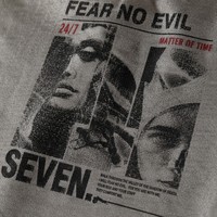 T-shirt graphique gris clair 100% coton, imprimé Fear No Evil, Never Ever Collage 247 Seven, streetwear surdimensionné, 300g Metour