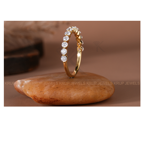 Anillo de Media Eternidad de Oro de 10K con Corte Redondo para Mujer, Anillo de Boda Clásico con Diamantes, Anillo de Aniversario, Joyería Fina, Talla Personalizada Disponible - Product Image 5