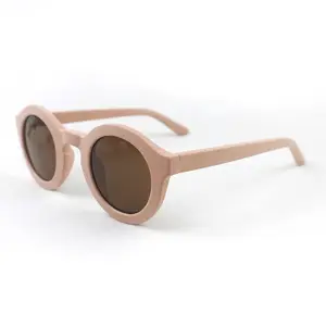 2024 New Natural Straw Fiber Kids Sunglasses Wholesale Children Popular Eco Round Plastic Child Sun Glasses for Boy Girl