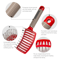 Brosse à Cheveux Professionnelle Antidérapante pour Salon, Séchage Rapide, Courbée, Ventilée, Rouge, Massage du Cuir Chevelu, Démêlante, pour Séchage au Sèche-Cheveux