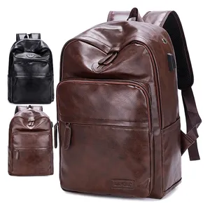 नई यूएसबी चार्ज यात्रा bagpack काले पु चमड़े के बैग किशोर backbag पुरुषों सरल डिजाइन