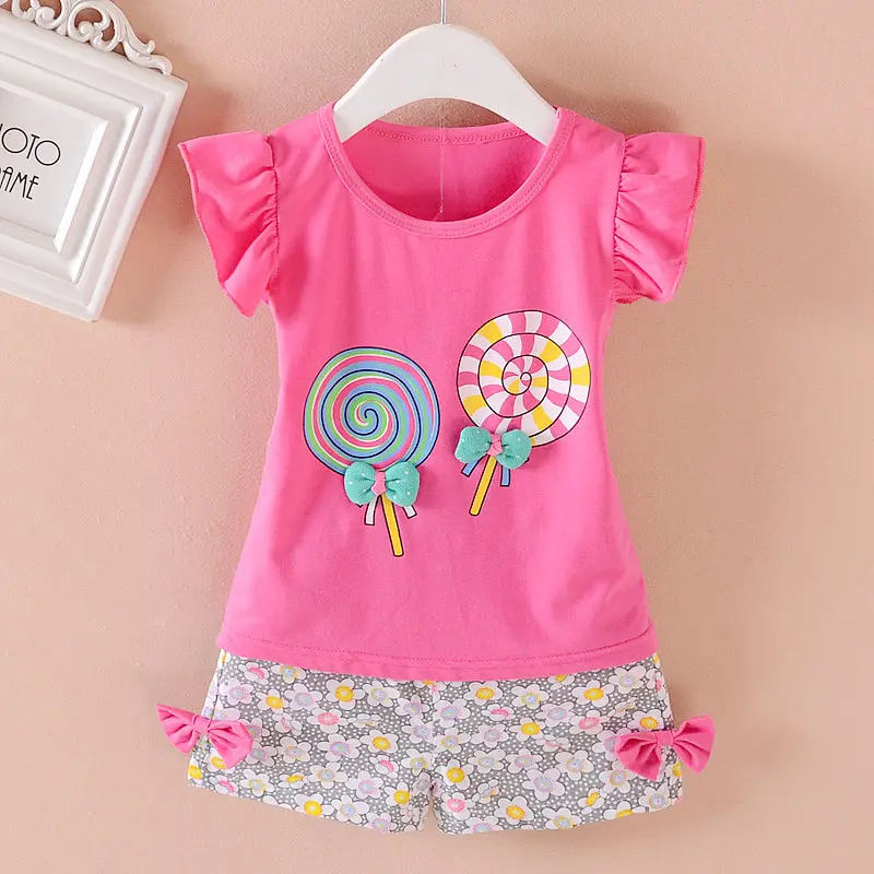 Baby Girl Summer Clothes Sets Short Sleeve Printing T Shirt Shorts Set 1-4 Years Girls Casual Comfortable Two Piece Outfit