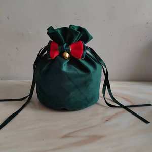 حقيبة هدايا عيد الميلاد المخملية ذات الرباط اللامع المخصصة على شكل قرون الرنة الحمراء لتغليف الحلوى - Product Image 6