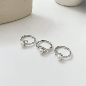 S925 Pearl <b>Open</b> <b>Ring</b> For Women Geometric Design Vintage Style Gift Jewelry - Product Image 4
