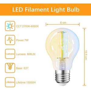 Lampadina Smart Antela E27 7W LED A19 Bianco Caldo/Bianco Freddo, Controllo App Wi-Fi, Montaggio a Soffitto, Lampada in Vetro - Product Image 6
