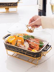 Plat <span class=keywords><strong>rectangulaire</strong></span> en céramique nordique avec poignées, vaisselle de luxe pour hôtels et restaurants, plat chauffant à bougie pour aliments chauds - Product Image 3