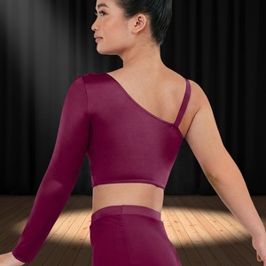 เสื้อเต้นรำ MiDee Flower Accents Lyrical Dance แบบเปิดไหล่สำหรับผู้หญิง พร้อมแขนยาวข้างเดียว และเสื้อสายเดี่ยวสำหรับการแสดงและการฝึกซ้อม - Product Image 2