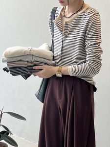 Nouveau cardigan tricoté rayé automne-hiver pour femme, pull fin à col rond et manches longues, design original et tendance - Product Image 6