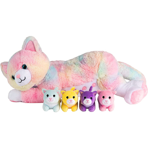 Peluche Gatto Arcobaleno Mamma Gatto con 4 Gattini Giocattolo Morbido e Adorabile - Product Image 2